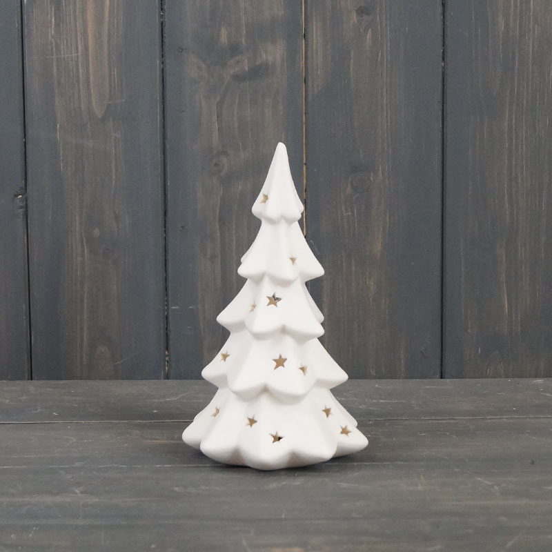 Small White Ceramic Tree with Light (16.8cm) detail page